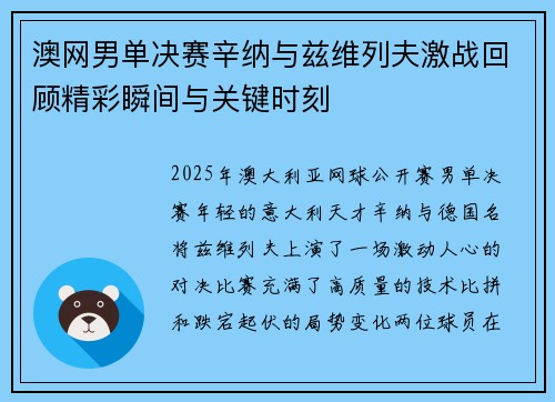 澳网男单决赛辛纳与兹维列夫激战回顾精彩瞬间与关键时刻
