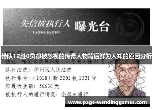 带队12胜0负却被忽视的传奇人物背后鲜为人知的原因分析