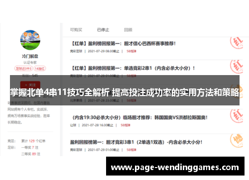 掌握北单4串11技巧全解析 提高投注成功率的实用方法和策略