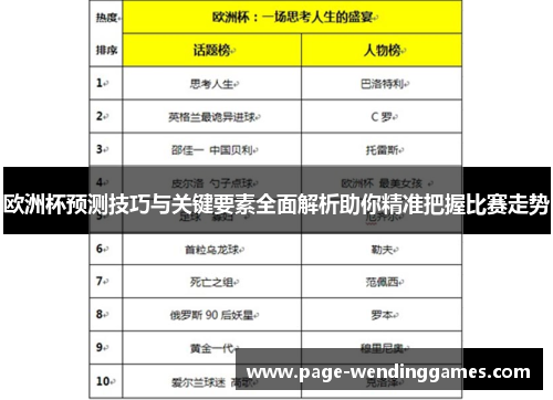 欧洲杯预测技巧与关键要素全面解析助你精准把握比赛走势