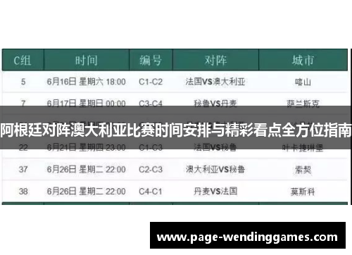 阿根廷对阵澳大利亚比赛时间安排与精彩看点全方位指南