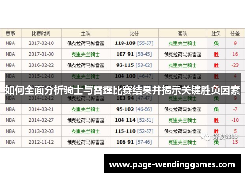 如何全面分析骑士与雷霆比赛结果并揭示关键胜负因素