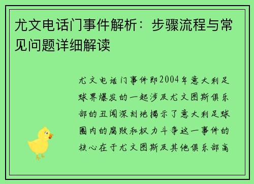 尤文电话门事件解析：步骤流程与常见问题详细解读